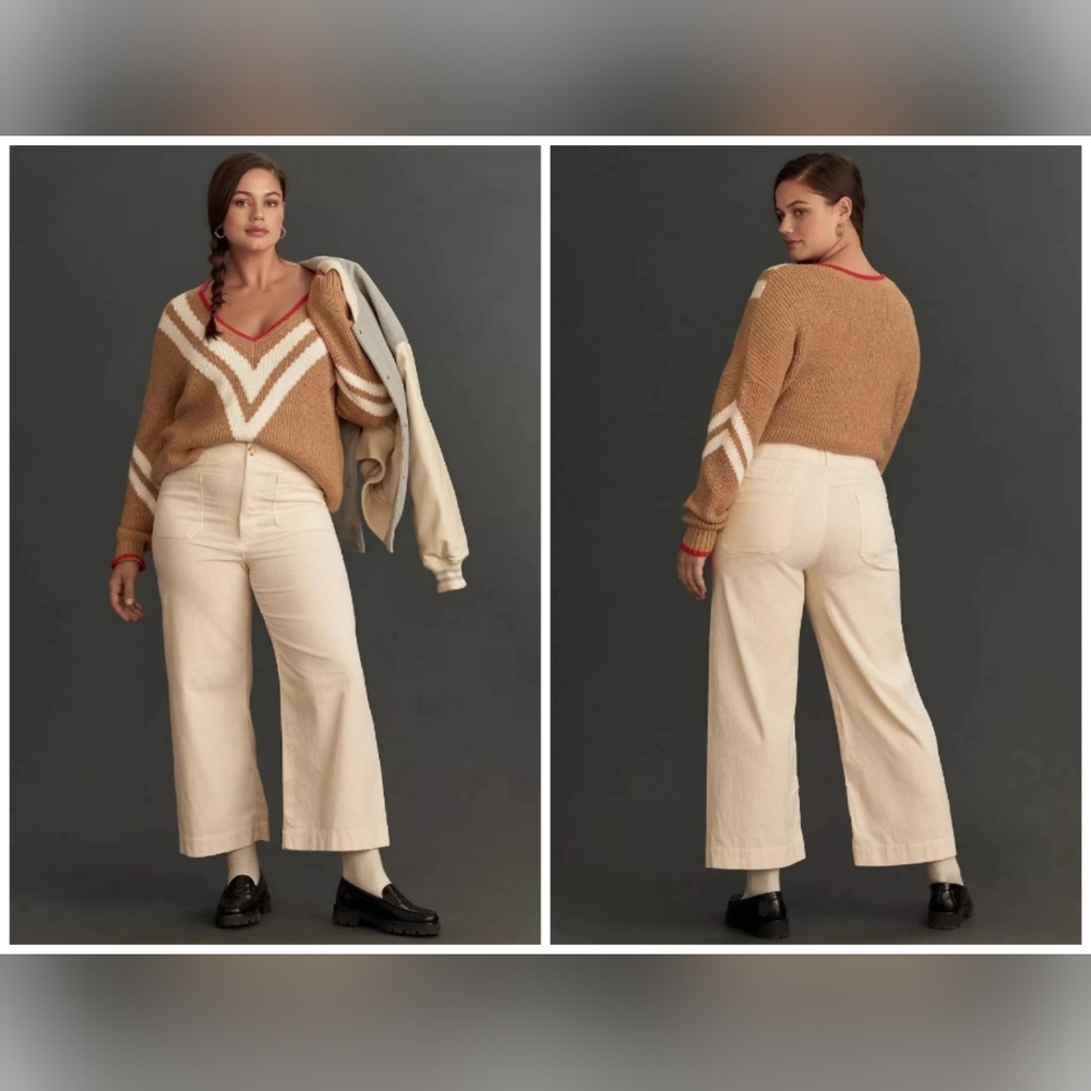 NWT Anthropologie Corduroy Cropped Wide-Leg Pants Ivory Colour Colette by Maeve